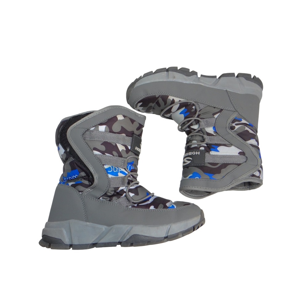 Hobibear AW3771 Kids Grey Blue Camo Faux Fur Lined Snow Boots Size 37